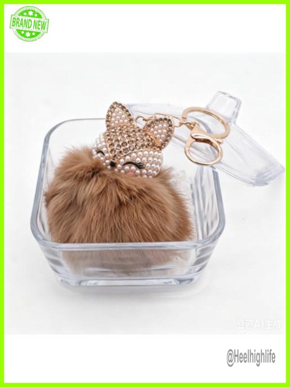 Fox Keychain with Real Rabbit Fur Pom-Pom - Picture 2 of 2